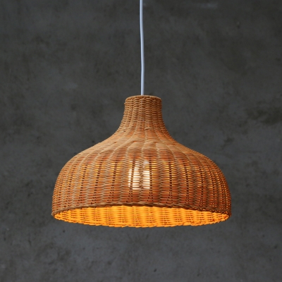 Asian 1 Bulb Hanging Lamp Orange Handcrafted Ceiling Pendant Light with Rattan Shade