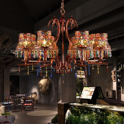 Brass Bell Chandelier Pendant Light Vintage Metal 3/5/8 Heads Restaurant Ceiling Suspension Lamp