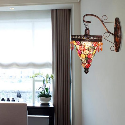Bronze Cone/Funnel Sconce Light Decorative Metal 1 Head Wall Mount Lighting with Curved Arm
