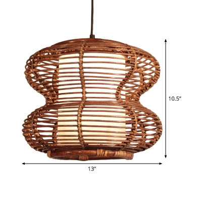 Brown Curved Ceiling Light Asia 1 Head Bamboo Pendant Lighting Fixture for Tearoom