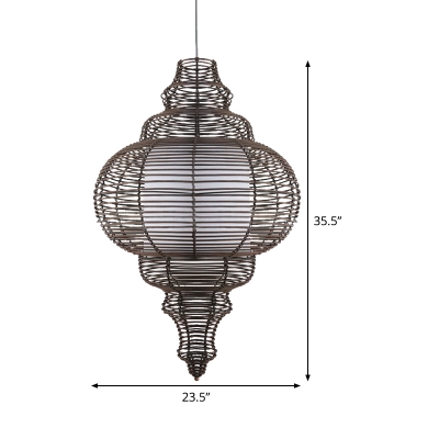 Chinese 1 Bulb Ceiling Light Coffee Gourd Pendant Lighting Fixture with Rattan Shade