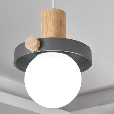Contemporary 1 Head Ceiling Light Ball Grey/White Pendant Lighting Fixture with White Glass Shade