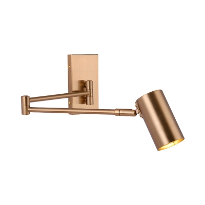 Contemporary Tube Sconce Light Metal 1 Bulb Wall Lighting Fixture in Gold with Adjustable Arm