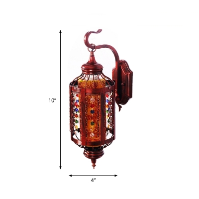Copper Cylindrical Sconce Art Deco Metal 1 Head Wall Mounted Light Fixture with Wood Backplate