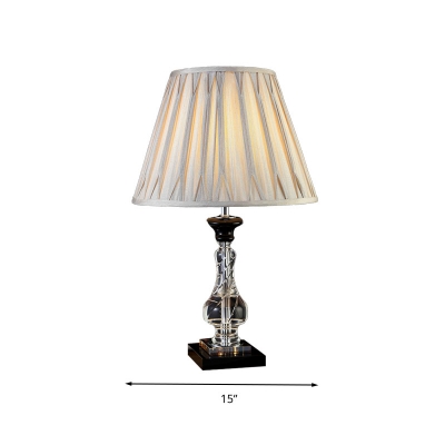 Cream Gray Barrel Nightstand Light Traditionalism Clear K9 Crystal 1 Light Living Room Table Lamp with Square Pedestal