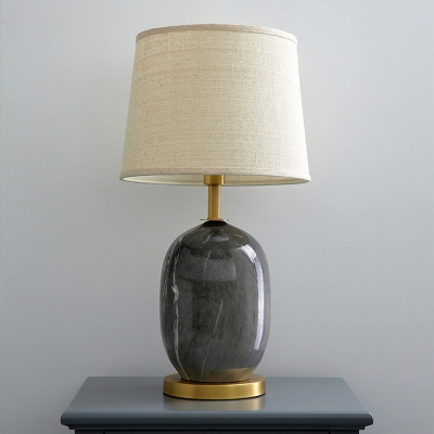 Fabric Drum Desk Lamp Modernist 1 Head White Task Lighting with Gold Round Metal Base