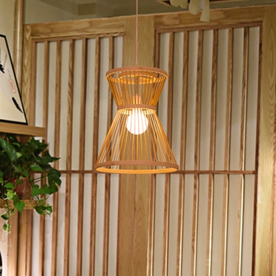 Flared Pendant Lighting Japanese Bamboo 1 Head Wood Ceiling Hanging Light, 12