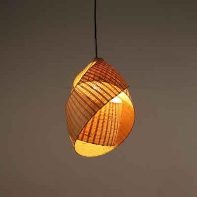 Flaxen Twist Ceiling Lamp Japanese 1 Head Bamboo Hanging Pendant Light for Restaurant