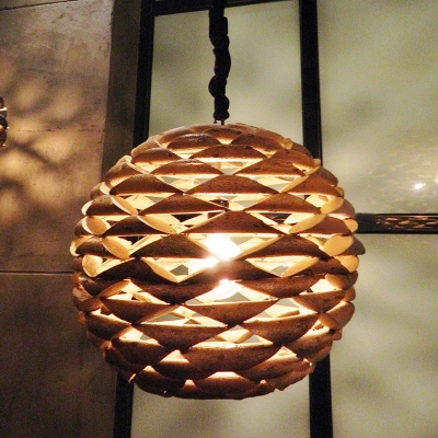 Global Pendant Lighting Chinese Wood 1 Bulb Brown Ceiling Hanging Light, 12