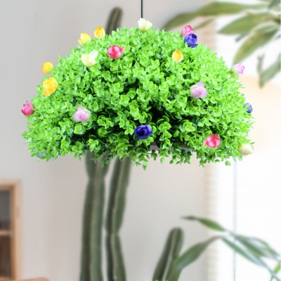 Green 1 Head Pendant Lamp Industrial Metal Flower and Grass LED Hanging Ceiling Light