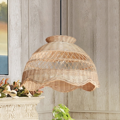 Handmade Bamboo Ceiling Lamp Japanese 1 Bulb Beige Pendant Light Fixture for Living Room