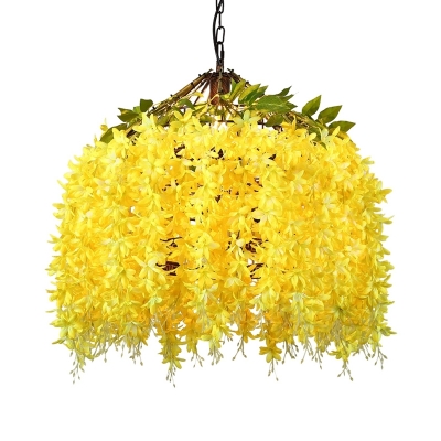 Industrial Flower Ceiling Pendant 1 Head Metal Hanging Light Fixture in Yellow/Blue for Restaurant