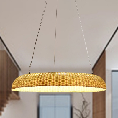 Japanese Round Hanging Light Bamboo LED Ceiling Suspension Lamp in Beige for Teahouse