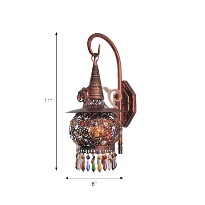 Lantern Sconce Decorative 1 Head Metal Wall Mounted Light Fixture in Copper, 8