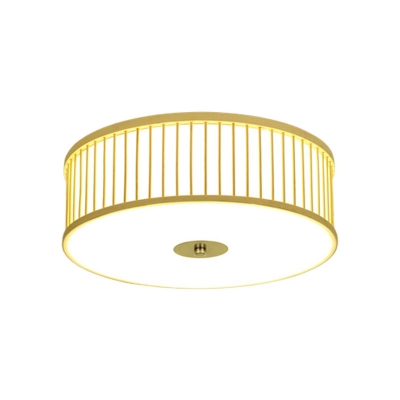 LED Bedroom Flush Mount Asian Beige Ceiling Mounted Light with Drum Bamboo Shade