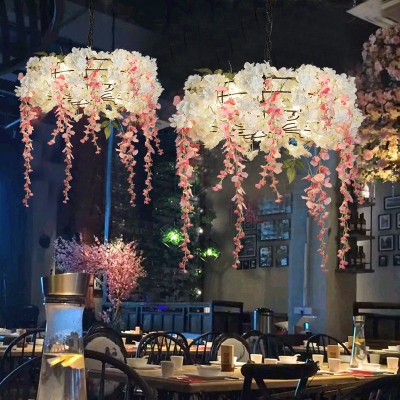 Metal Floral Chandelier Lamp Industrial 4/5 Lights Restaurant Ceiling Pendant in Pink