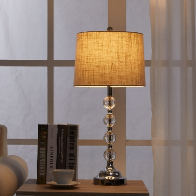 Minimalist Drum Table Lamp Single Head Clear Crystal Ball Nightstand Light in White/Brown/Blue