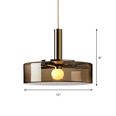 Modernism Cylinder Hanging Lamp Smoke Gray Glass 1 Bulb Dining Room Ceiling Pendant Light