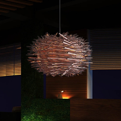 Rattan Lantern Hanging Lamp Asian 1 Head Coffee/White Ceiling Pendant Light for Living Room