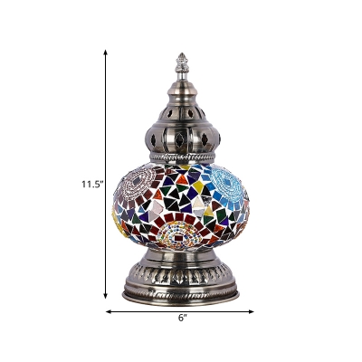 Tower Shape Bedroom Table Lamp Mediterranean Stained Glass 1 Head Blue/Red and Blue Nightstand Lamp