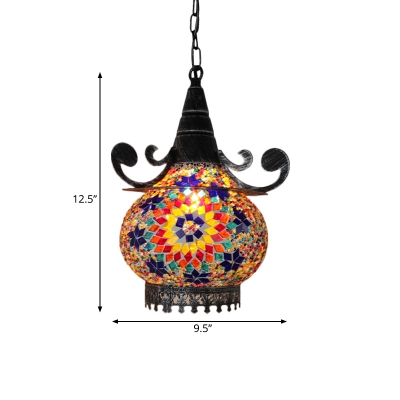 Traditional Hat Shape Hanging Lamp 1 Head Gold/Yellow/Green Stained Glass Ceiling Pendant Light for Bar