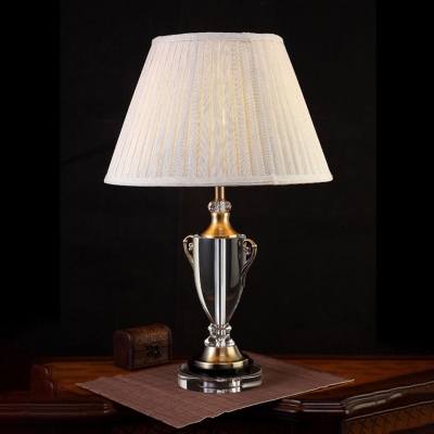Translucent Crystal Beige Night Light Barrel Single Light Traditional Table Lamp for Living Room
