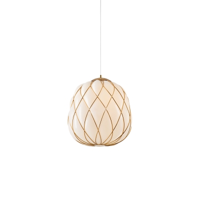 Urn Pendant Light Contemporary White Glass 1 Head Gold Ceiling Suspension Lamp for Bedroom