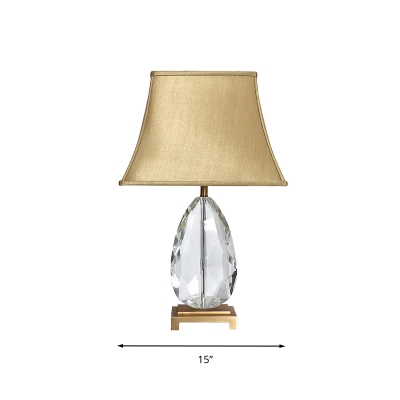 Vintage Flared Nightstand Lamp Single Bulb Fabric Table Light in Beige with Crystal Accent, 22