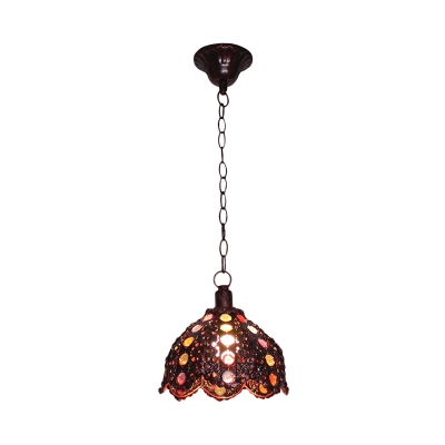 Vintage Scalloped/Dome Suspension Pendant Light 1 Light Metal Hanging Lamp in Blue/Bronze for Restaurant