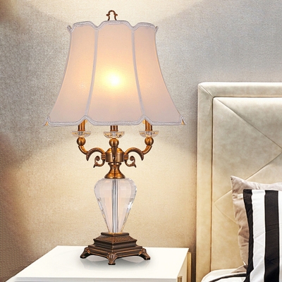 White/Beige Bell Table Lamp Antique Clear K9 Crystal 3 Heads Bedroom Nightstand Light