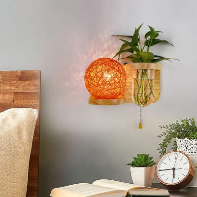 Wooden Global Wall Light Fixture Vintage 1 Head Bedroom LED Plant Wall Sconce Lighting in White/Pink/Yellow, Left/Right