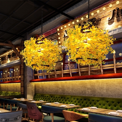 Yellow Floral Pendant Lighting Fixture Industrial Metal 1 Head Restaurant LED Hanging Ceiling Light