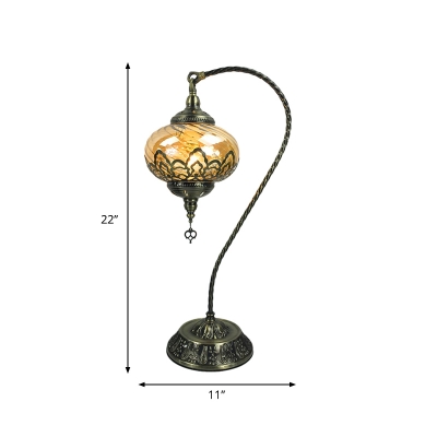 1 Head Table Light Traditional Restaurant Nightstand Light in Gloss Black/Brass with Jar/Oval Amber Glass Shade