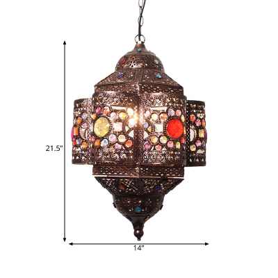 1 Light Metal Hanging Lamp Antique Red/Rust Lantern Restaurant Down Lighting Pendant