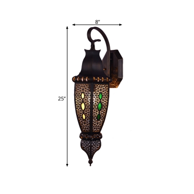 1 Light Wall Mounted Lighting Vintage Restaurant Sconce Lamp with Urn Shape Metal Shade in Black