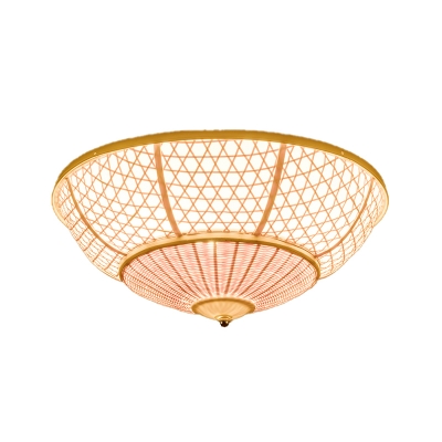 3 Bulbs Bedroom Flush Mount Asia Beige Ceiling Light Fixture with Flared Bamboo Shade