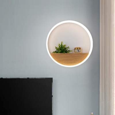 Acrylic White Sconce Wall Light Round LED Industrial Wall Lighting Fixture with Plant Decor, 8