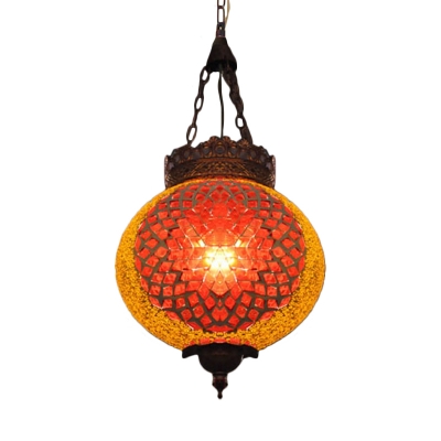 Art Deco Global Pendant Lighting 1 Head Blue/Orange Red Glass Hanging Ceiling Lamp for Corridor
