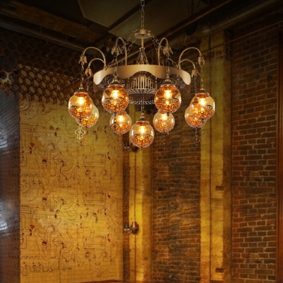 Ball Tan Glass Chandelier Lighting Traditional 9 Heads Restaurant Suspension Pendant Lamp