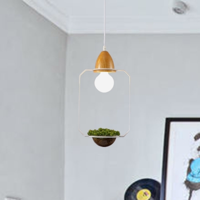 Black/White 1 Head Hanging Ceiling Light with Plant Deco Industrial Metal Oval/Rectangle/Urn Pendant Lighting