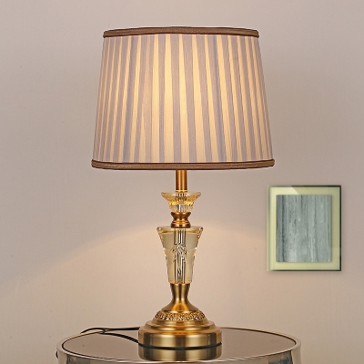 Conical Bedroom Table Light Retro Beveled Crystal Prism Single Light Beige/Pink Nightstand Lamp