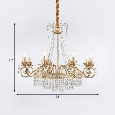 Crystal Gold Chandelier Circular 4/8 Lights Traditional-Style Hanging Pendant Light for Living Room