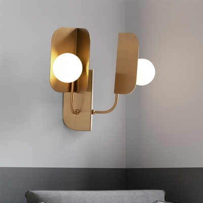 Curved Arm Wall Lighting Contemporary Metal 2 Heads Sconce Light Fixture in Gold for Bedside