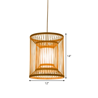 Cylindrical Ceiling Lamp Asian Bamboo 1 Head 12