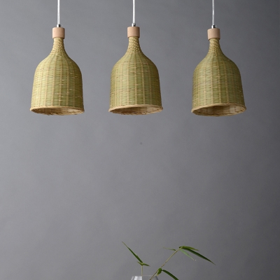 Cylindrical Pendant Light Japanese Bamboo 1 Head Suspended Lighting Fixture in Flaxen