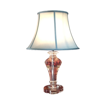 Fabric Flared Table Light Traditionalist Single Head Bedroom Nightstand Lamp in White/Blue