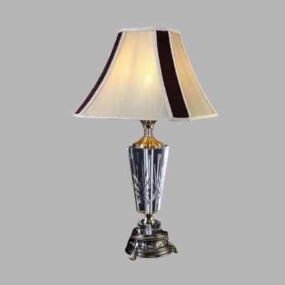 Fabric Gray Night Lamp Flared 1 Head Traditionalism Table Light with Sculpted Metal Base