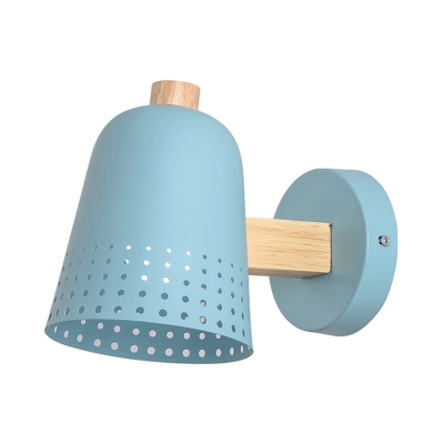 Flared Sconce Light Modernism Metal 1 Head Blue Wall Mounted Lighting with Wood Arm