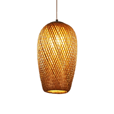 Hand-Worked Pendant Lighting Japanese Bamboo 1 Bulb Hanging Ceiling Light in Brown