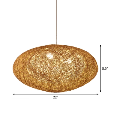 Lantern Pendant Chandelier Chinese Bamboo 3 Heads Ceiling Hanging Light in Flaxen